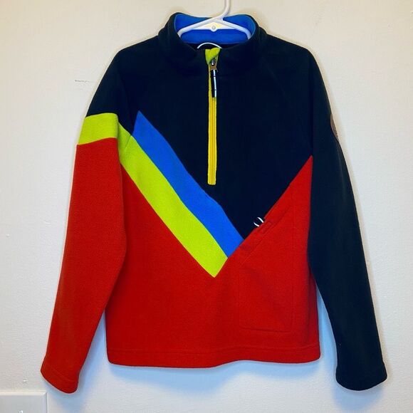 Obermeyer Kids’ Morgan Half Zip Fleece Sweater Red/Navy Blue Sz Large Unisex - Picture 1 of 12